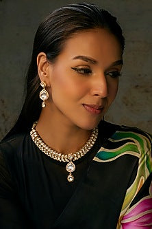 Gold Finish Kundan Polki Choker Necklace Set