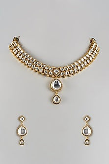 Gold Finish Kundan Polki Choker Necklace Set