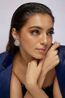 White Finish Zircon Stud Earrings