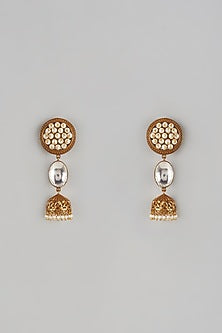 Gold Finish Uncut Stone & Moti Dangler Earrings