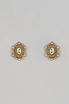 Gold Finish Blue Meenakari Uncut Stone Stud Earrings