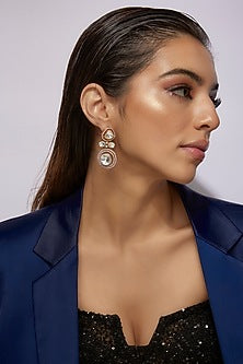 Gold Finish Kundan Polki Dangler Earrings