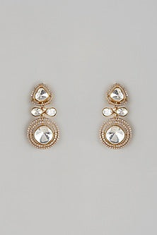 Gold Finish Kundan Polki Dangler Earrings
