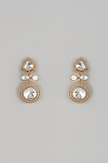 Gold Finish Kundan Polki Dangler Earrings
