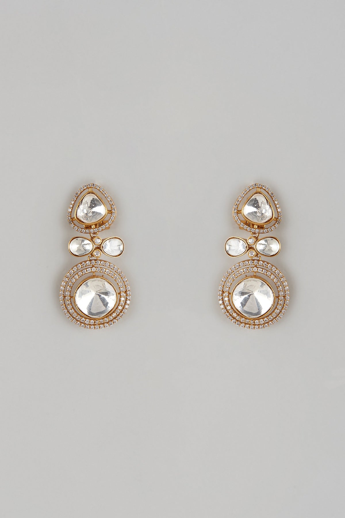 Gold Finish Kundan Polki Dangler Earrings