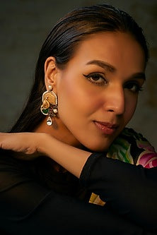 Gold Finish Maroon & Green Meenakari Dangler Earrings
