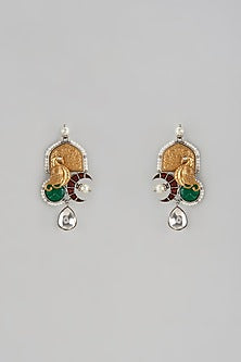 Gold Finish Maroon & Green Meenakari Dangler Earrings