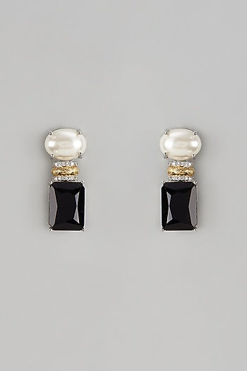 White Finish Emerald Stone & Pearl Dangler Earrings