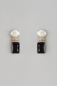 White Finish Emerald Stone & Pearl Dangler Earrings
