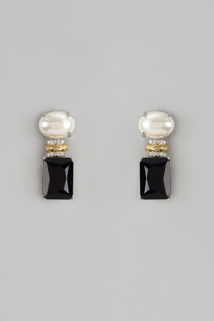 White Finish Emerald Stone & Pearl Dangler Earrings