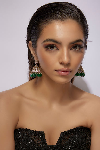 Black Rhodium Finish Synthetic Emerald Stone Dangler Earrings