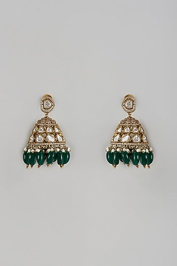 Black Rhodium Finish Synthetic Emerald Stone Dangler Earrings