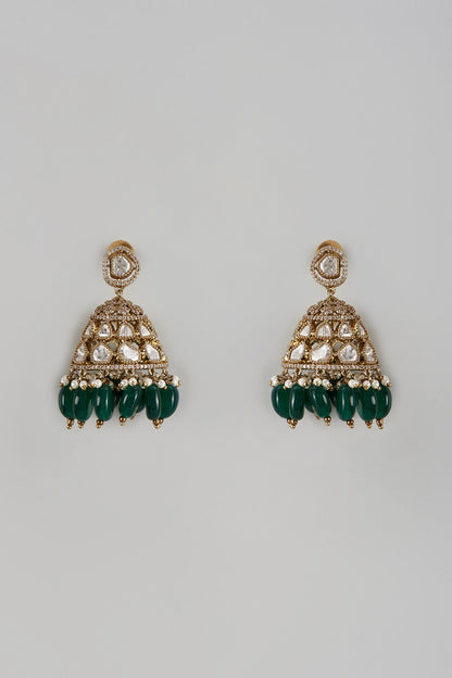 Black Rhodium Finish Synthetic Emerald Stone Dangler Earrings