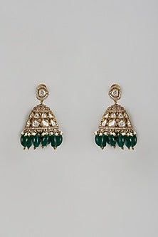 Black Rhodium Finish Synthetic Emerald Stone Dangler Earrings