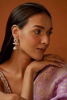 Gold Finish Ruby Enameled Jhumka Earrings