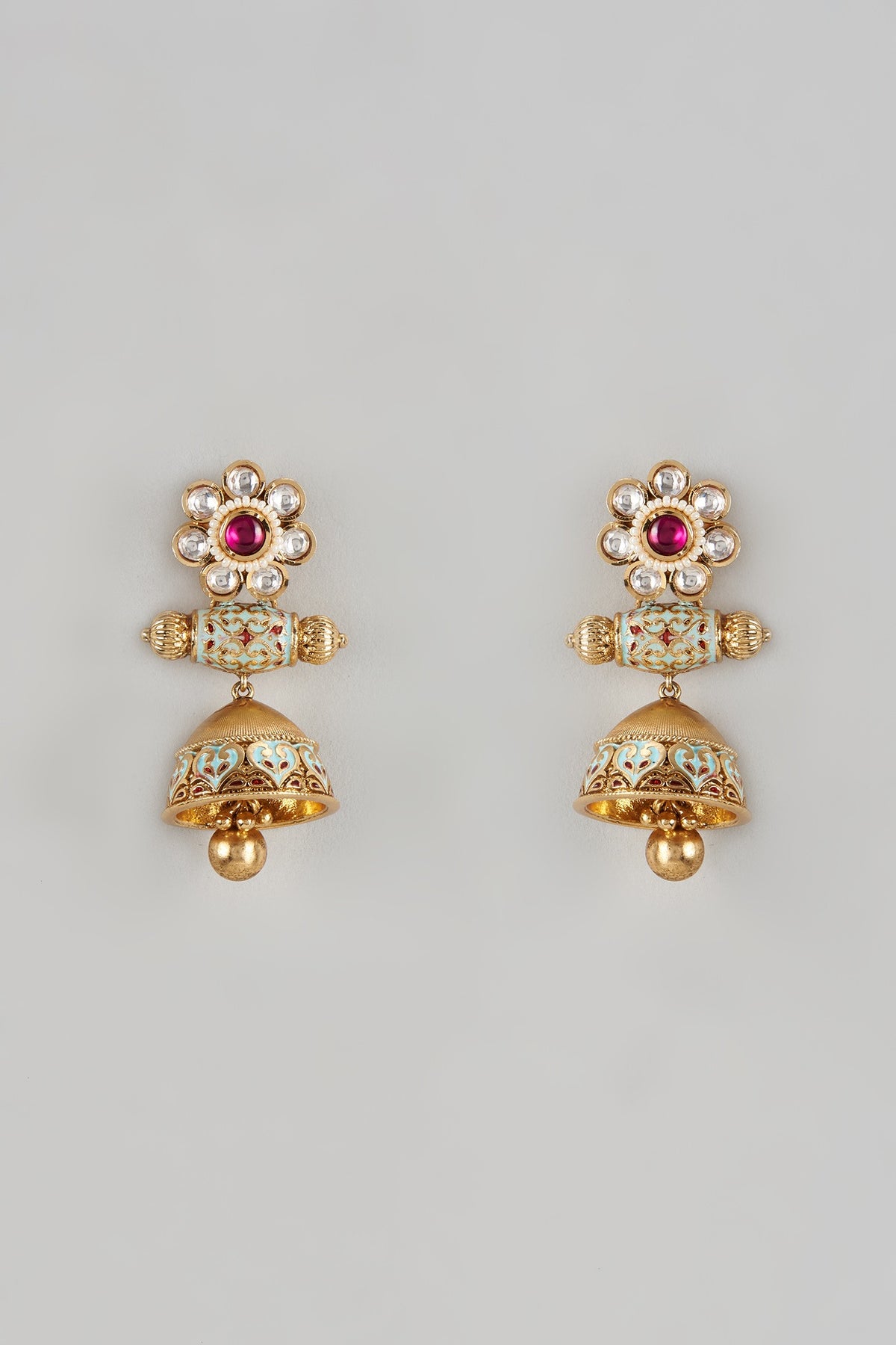 Gold Finish Ruby Enameled Jhumka Earrings