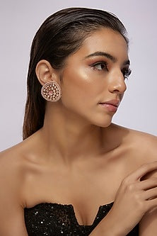 Gold Finish Pink Uncut Stone & Moti Stud Earrings