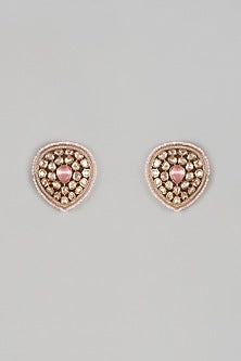 Gold Finish Pink Uncut Stone & Moti Stud Earrings