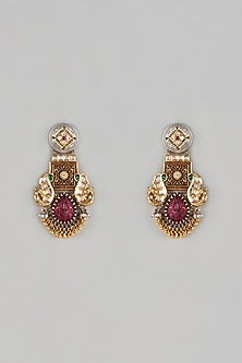 Gold Finish Emerald & Ruby Dangler Earrings