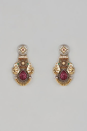 Gold Finish Emerald & Ruby Dangler Earrings