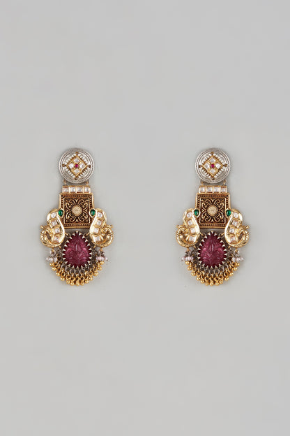 Gold Finish Emerald & Ruby Dangler Earrings