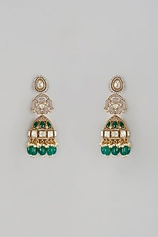 Black Rhodium Finish Synthetic Emerald Stone Dangler Earrings