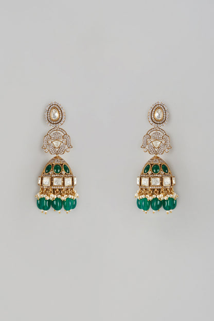 Black Rhodium Finish Synthetic Emerald Stone Dangler Earrings