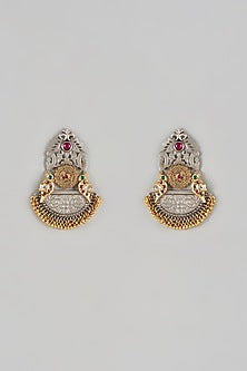 Black Rhodium Finish Emerald & Ruby Temple Dangler Earrings