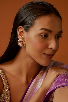 Gold Finish Uncut Ruby Stone Stud Earrings