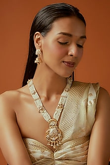 Gold Finish Moti long Necklace Set