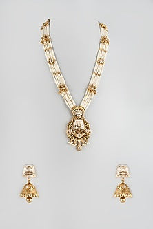 Gold Finish Moti long Necklace Set