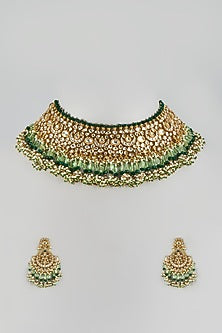 Gold Finish Moti & Kundan Polki Choker Necklace Set