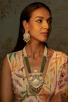 Gold Finish Moti & Beaded Mala Set