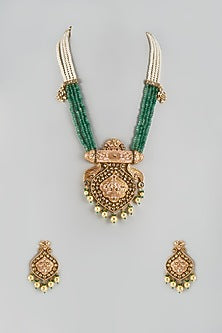 Gold Finish Moti & Beaded Mala Set