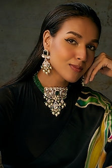 Black Rhodium Finish Emerald Beaded Choker Necklace Set