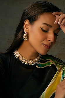 Gold Finish Kundan Polki & Uncut Stone Choker Necklace Set