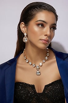 Gold Finish Kundan Polki & Uncut Stone Necklace Set