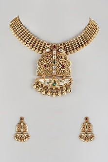 Gold Finish Synthetic Stone Choker Necklace Set
