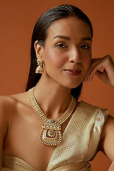 Gold Finish Synthetic Stone Long Necklace Set