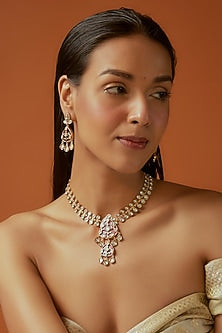 Gold Finish Uncut & Carved Stone Long Necklace Set