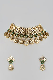 Gold Finish Uncut Stone Choker Necklace Set