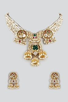 Gold Finish Kundan Polki Temple Choker Necklace Set