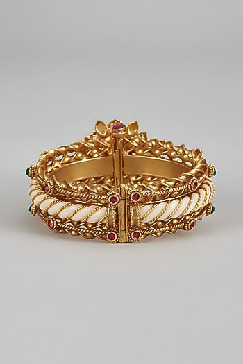 Gold Finish Ruby & Green Synthetic Stone Enameled Bracelet