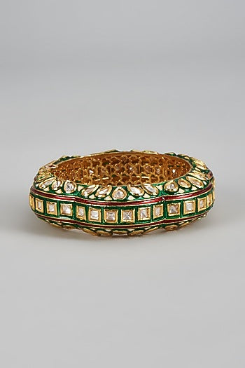 Gold Finish Green Uncut Stone Meenakari Bracelet