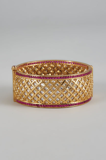 Gold Finish Ruby Stone Uncut Broad Kada