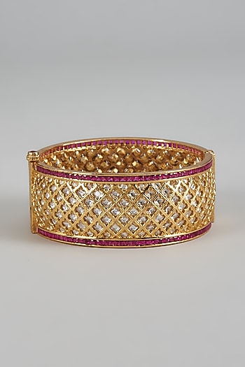 Gold Finish Ruby Stone Uncut Broad Kada