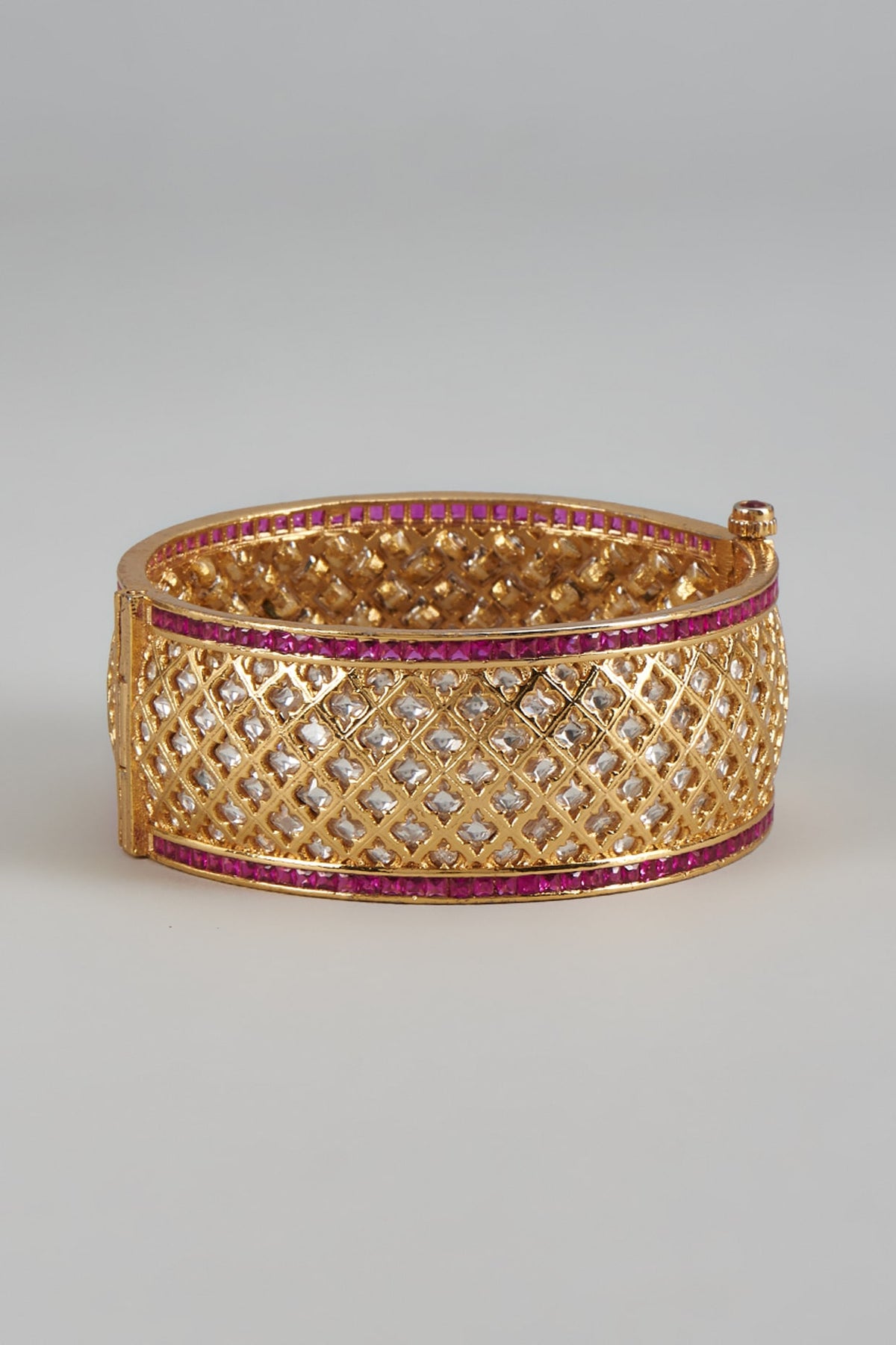 Gold Finish Ruby Stone Uncut Broad Kada