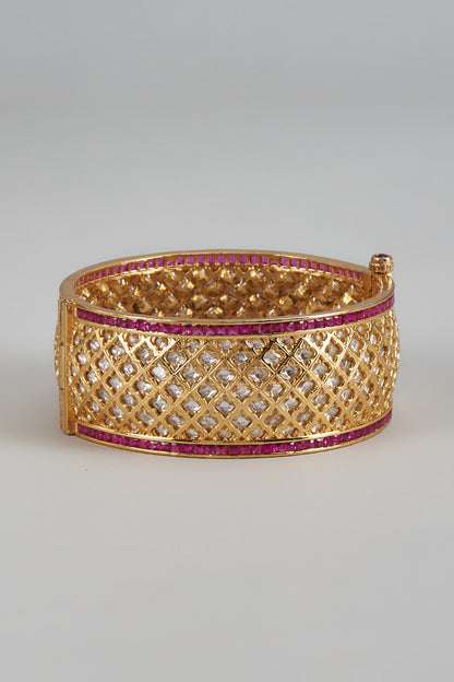 Gold Finish Ruby Stone Uncut Broad Kada