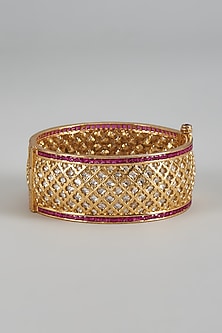Gold Finish Ruby Stone Uncut Broad Kada