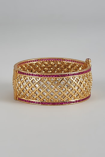 Gold Finish Ruby Stone Uncut Broad Kada